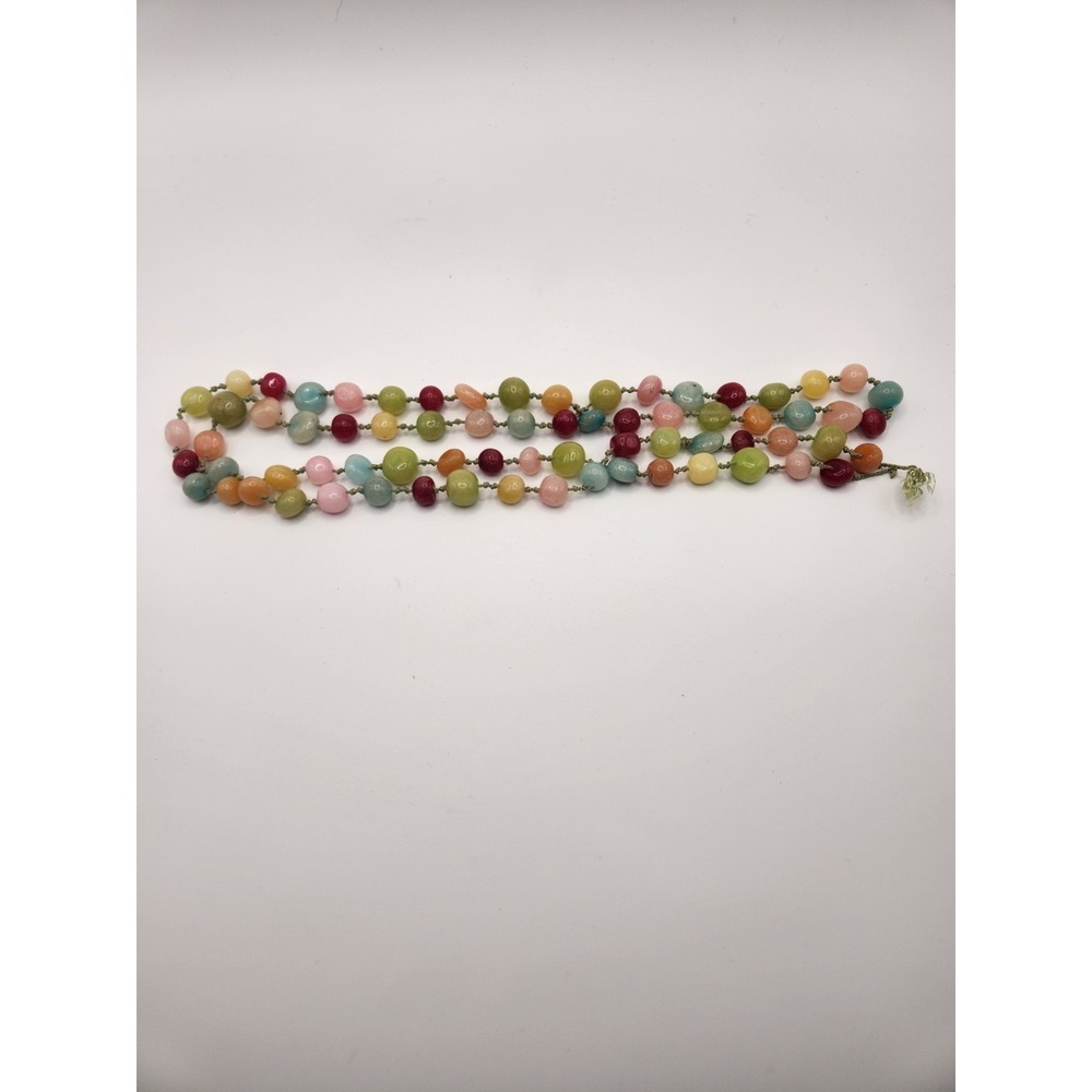 Multicolor Semi Precious Stone Hand Knotted‎ Bead Necklace 36 Inch Broken Repair - Picture 2 of 5